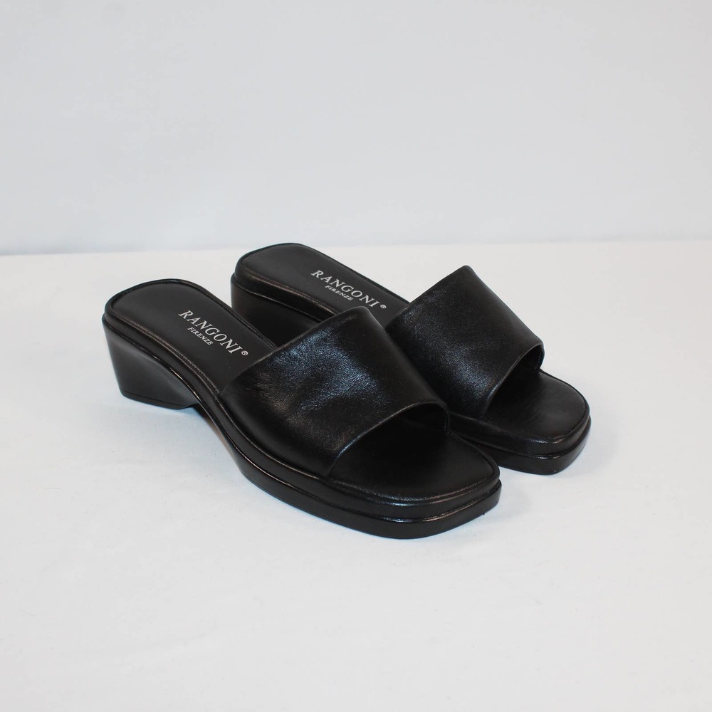 Rangoni Firenze Pira Black Nappa Slide Sandal SZ 6 M
